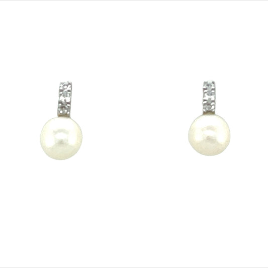 9ct White Gold Three Stone Cubic Zirconia Pearl Earring