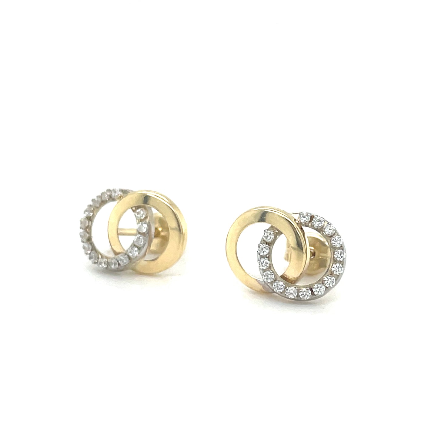 9ct Two Circle Link Cubic Zirconia Stud Earring