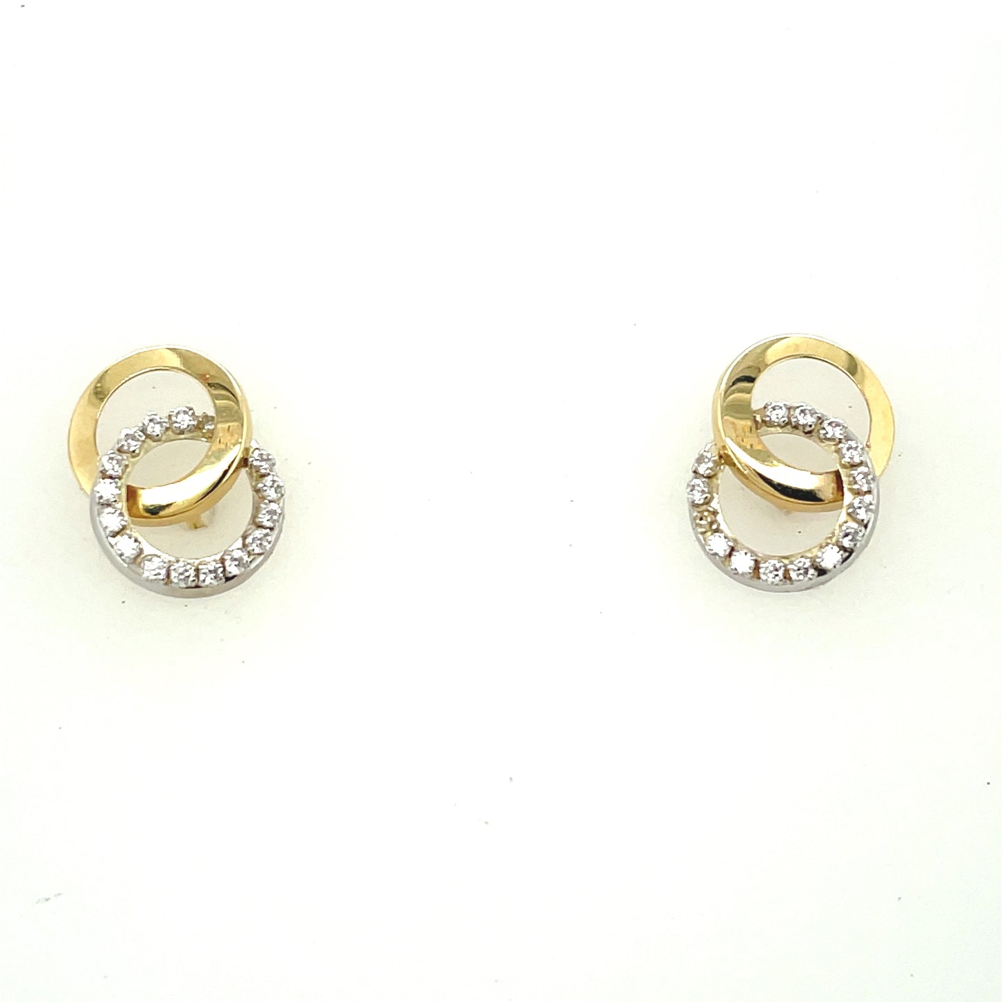 9ct Two Circle Link Cubic Zirconia Stud Earring