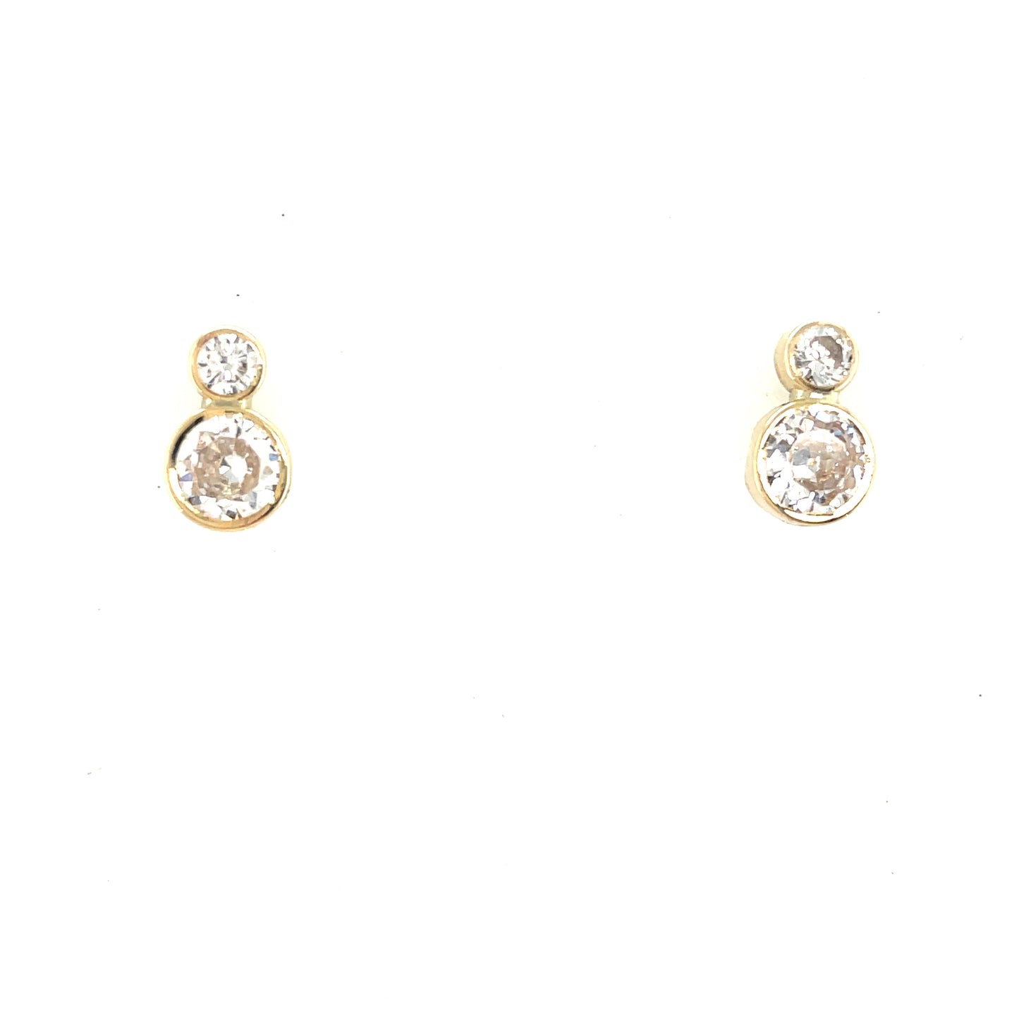 9ct Gold Two Stone Cubic Zirconia Rubover Stud Earring