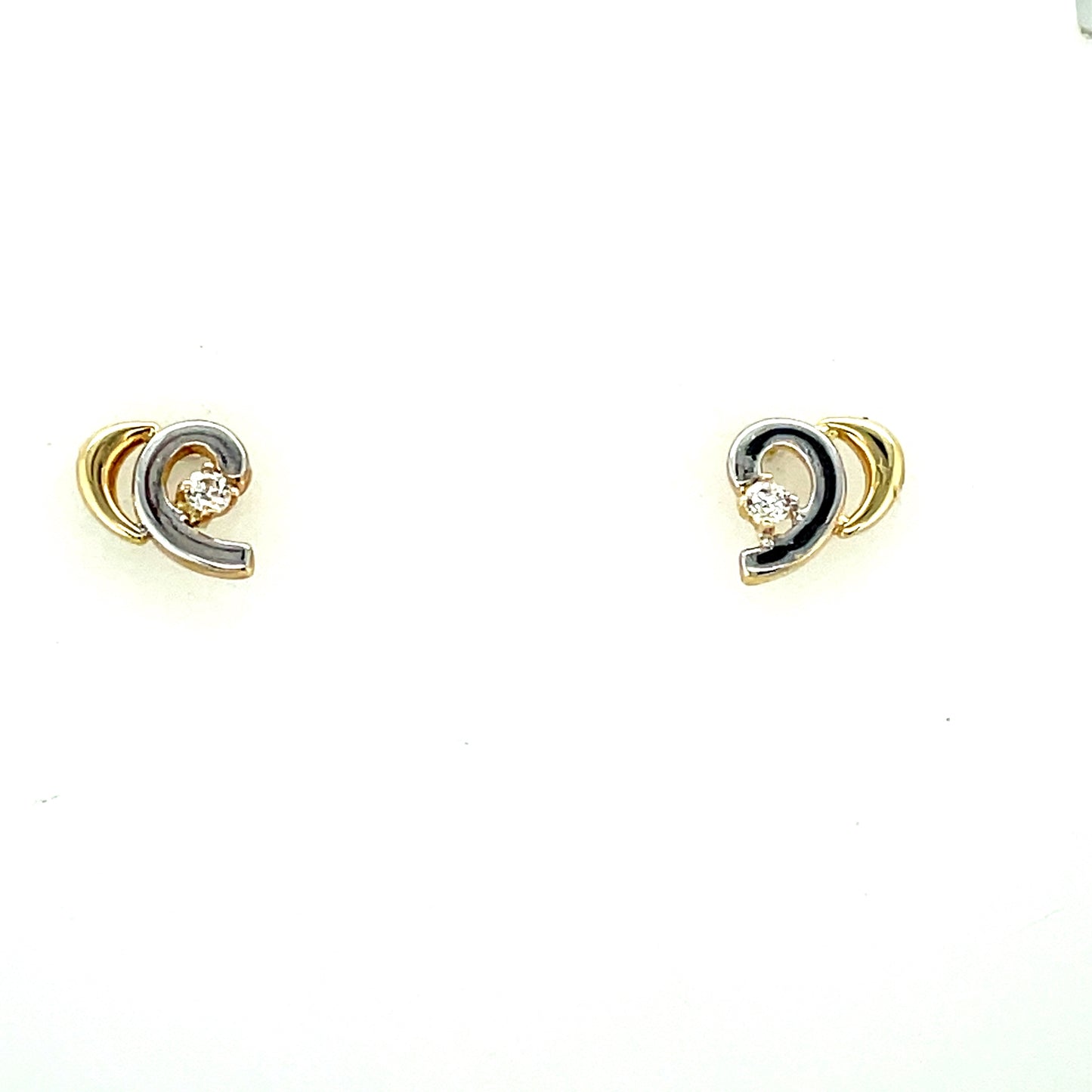 9ct Two Tone Curl Cubic Zirconia Stud Earring