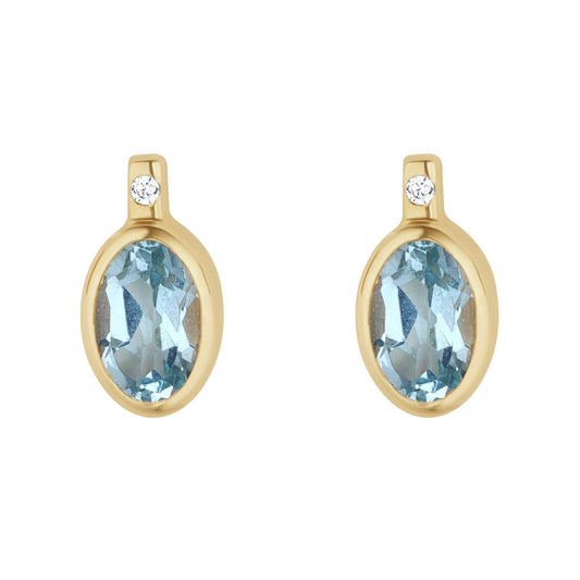 9ct Gold Blue Topaz Oval Stud Earring