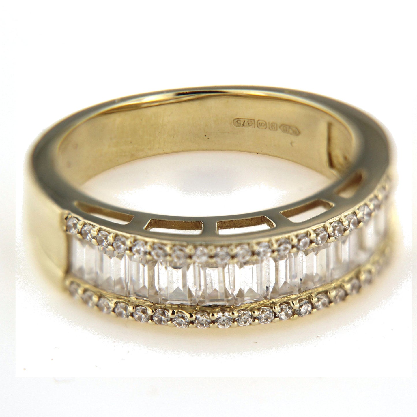 9ct Gold Three Row Zircon Dress Ring