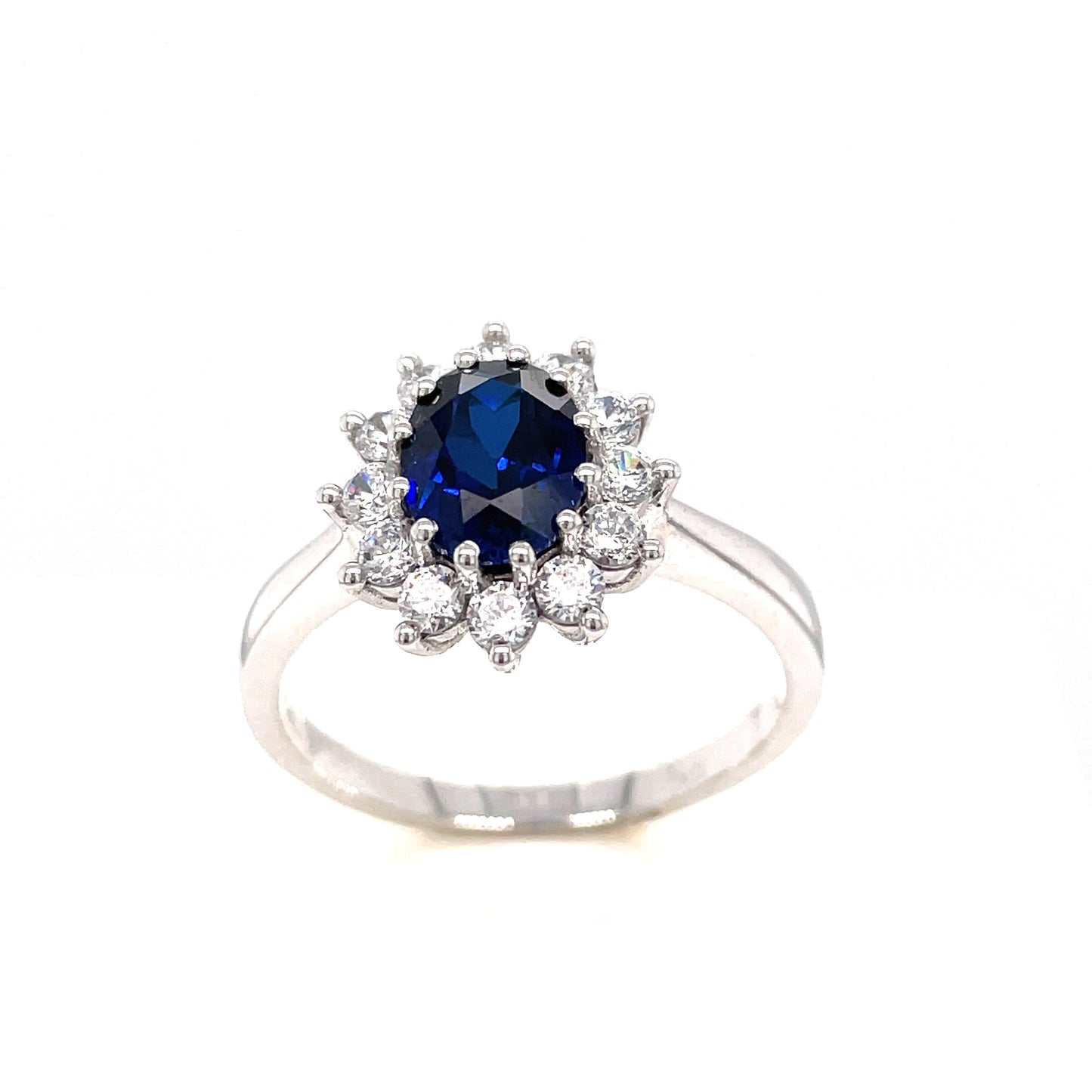 9ct White Gold Sapphire And Cubic Zirconia Cluster Ring