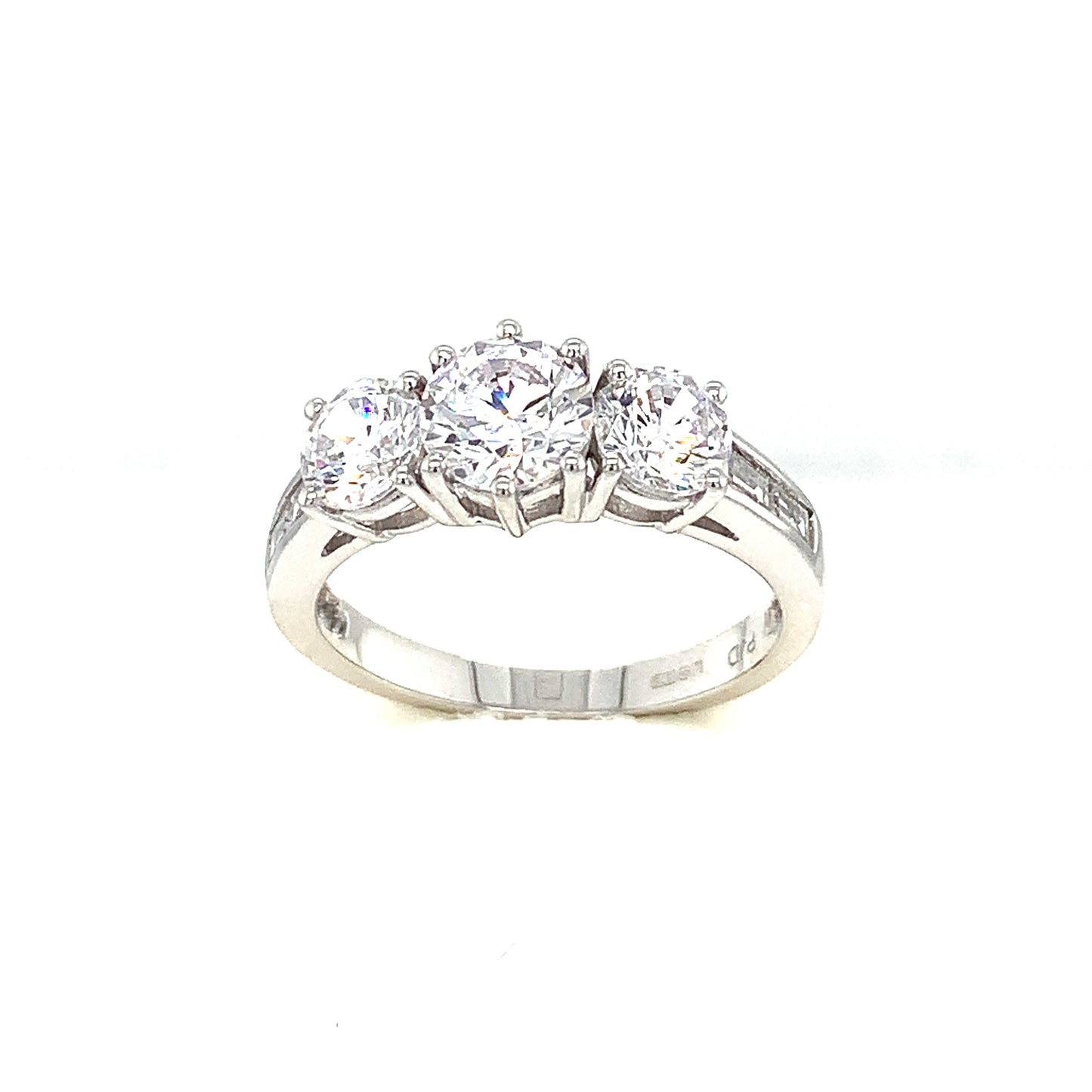 9ct White Gold Three Stone Cubic Dress Ring