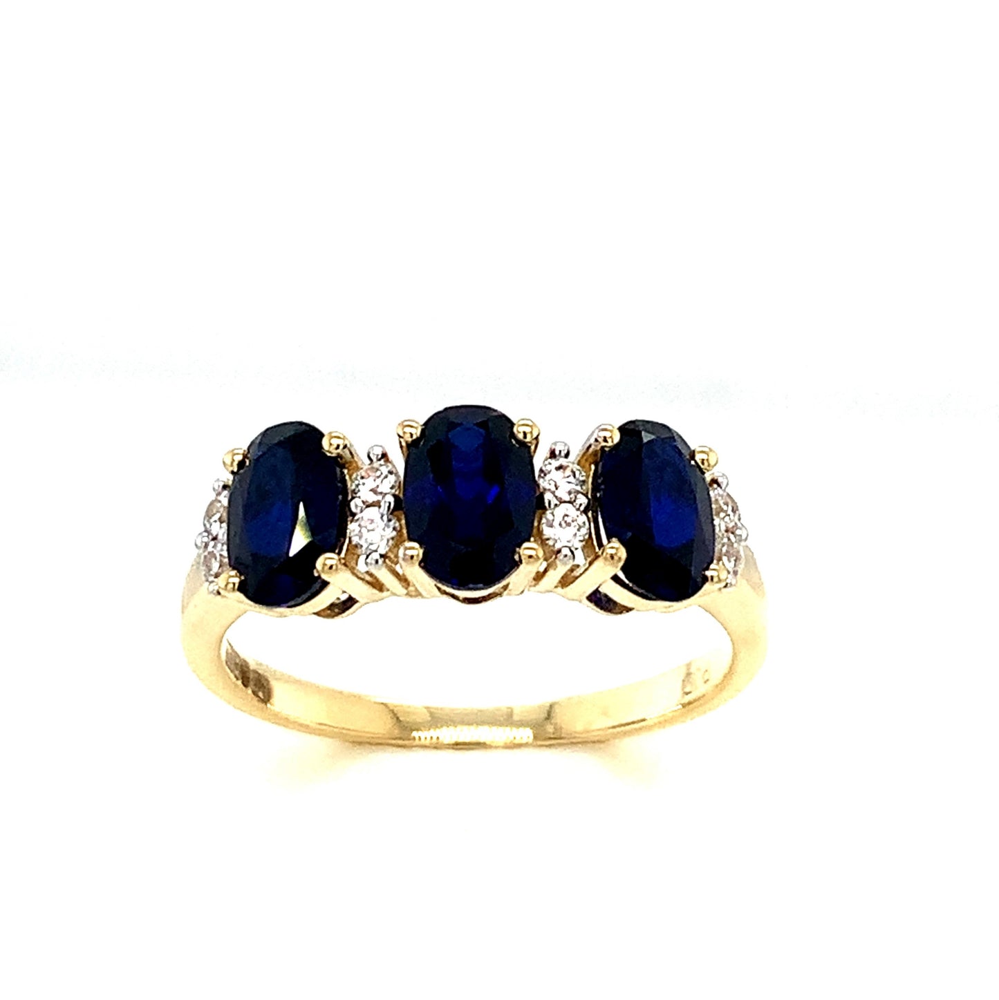 9ct Gold Sapphire & Cubic Zirconia Three Stone Dress Ring