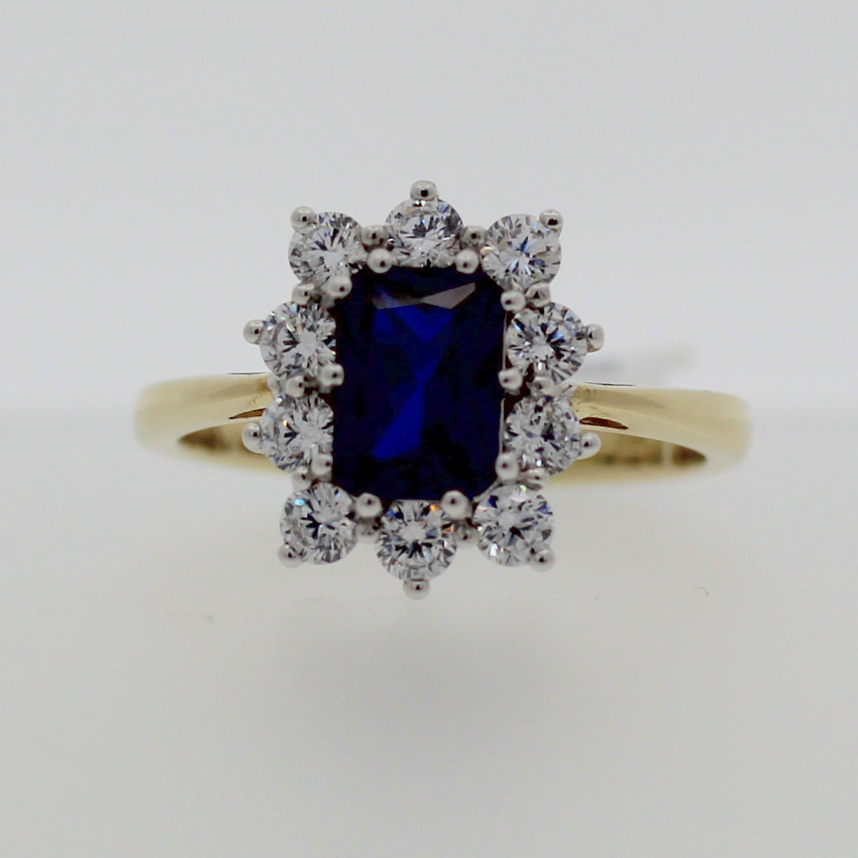 9ct Yellow Gold Sapphire & Cubic Zirconia Cluster Dress Ring
