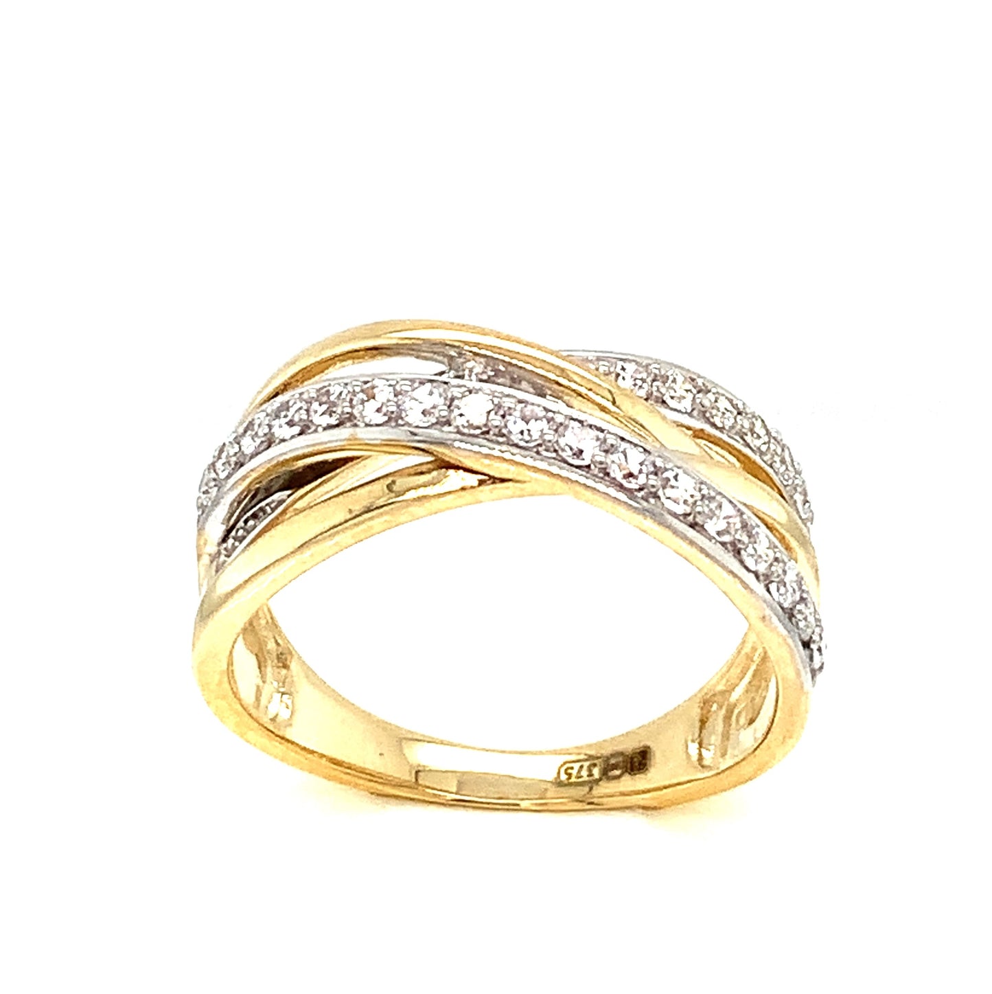 9ct Cross Over Cubic Zirconia Dress Ring