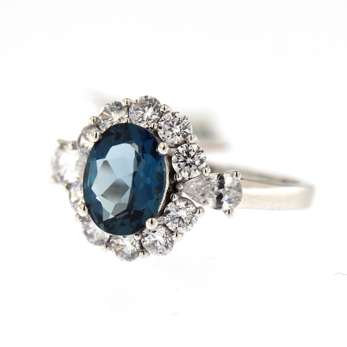 9ct White Gold London Blue Topaz And Cubic Zirconia Ring