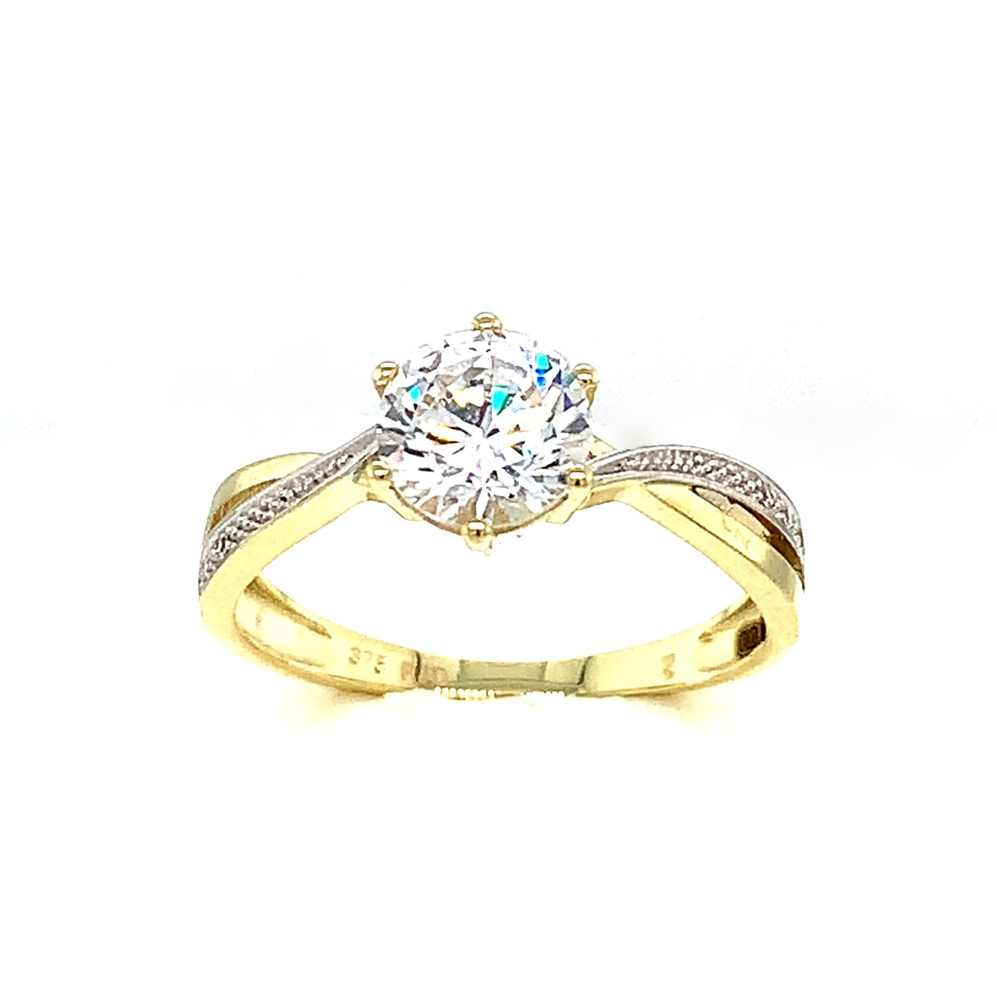 9ct Cubic Zirconia Solitaire Ring With Cross Over Shoulders