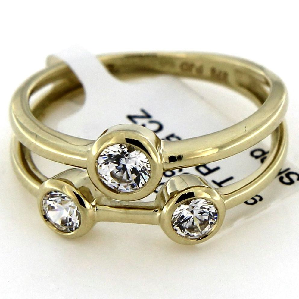 9ct Cubic Zirconia Three Solitaire Rubover  Ring