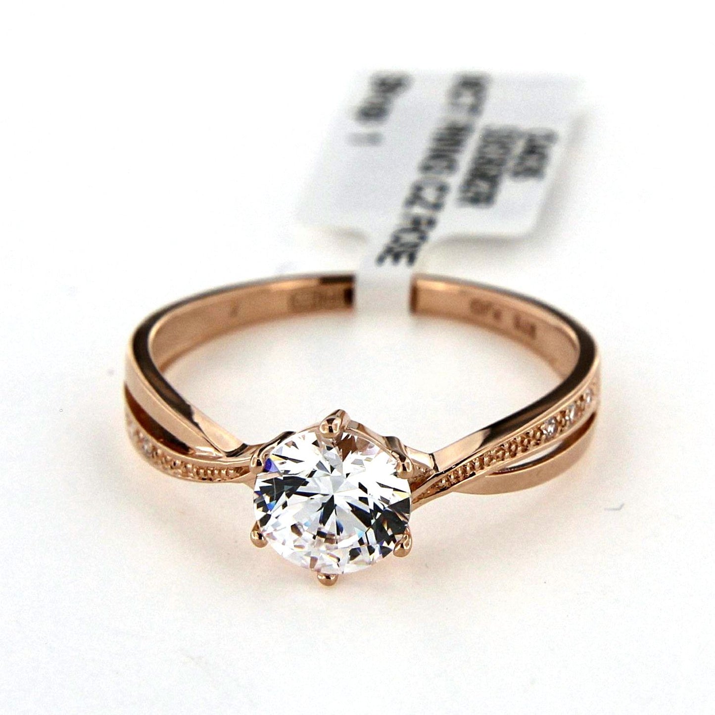9ct Rose  Cubic Zirconia Solitaire Ring Cross Over Shoulders