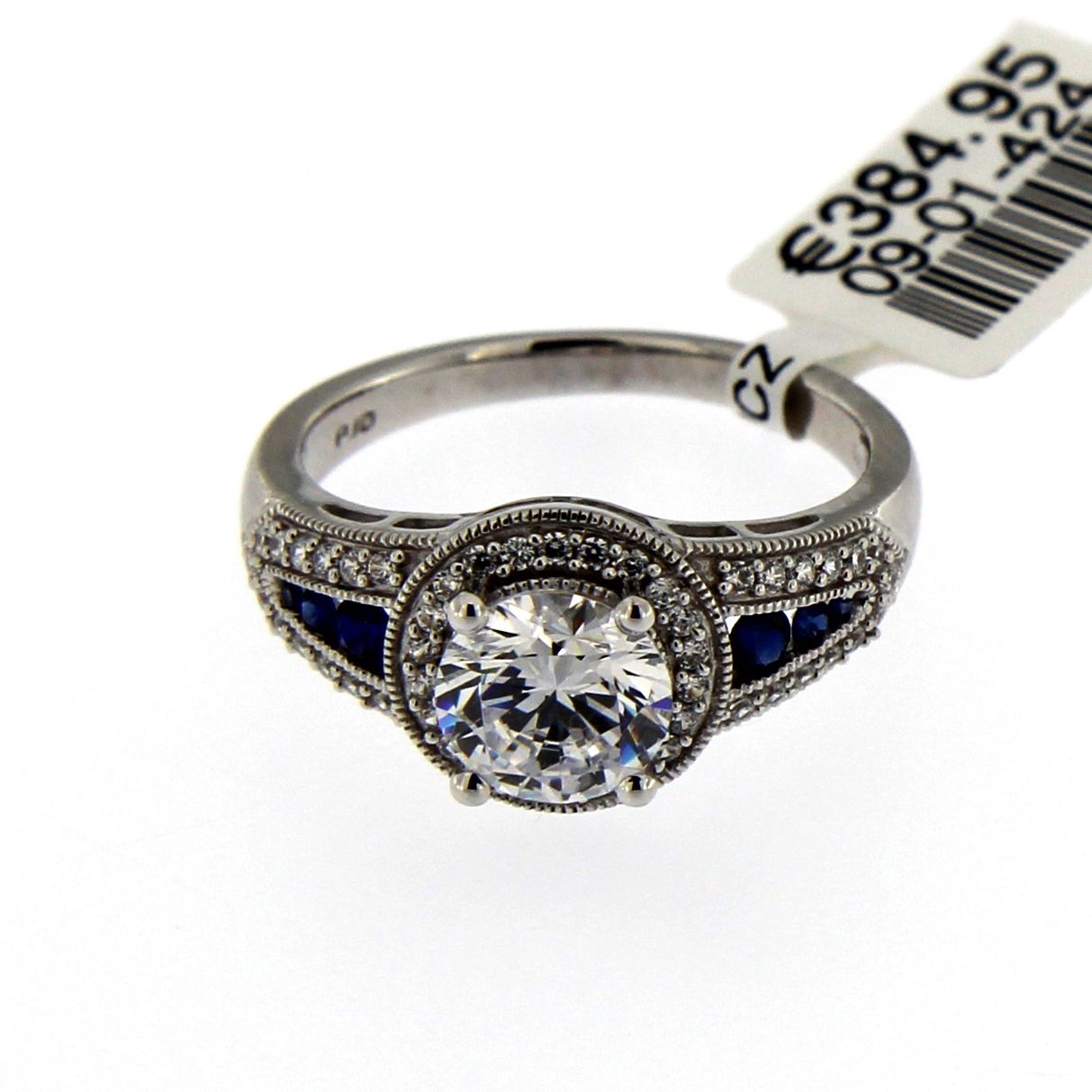 9ct White Gold Sapphire And Cubic Zirconia Ring