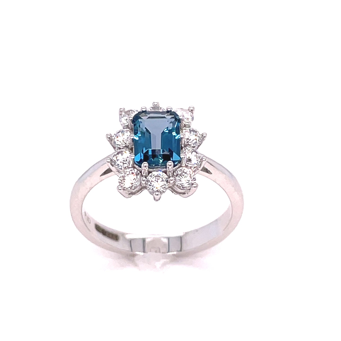 9ct White Gold London Blue Topaz And Cubic Zirconia Ring