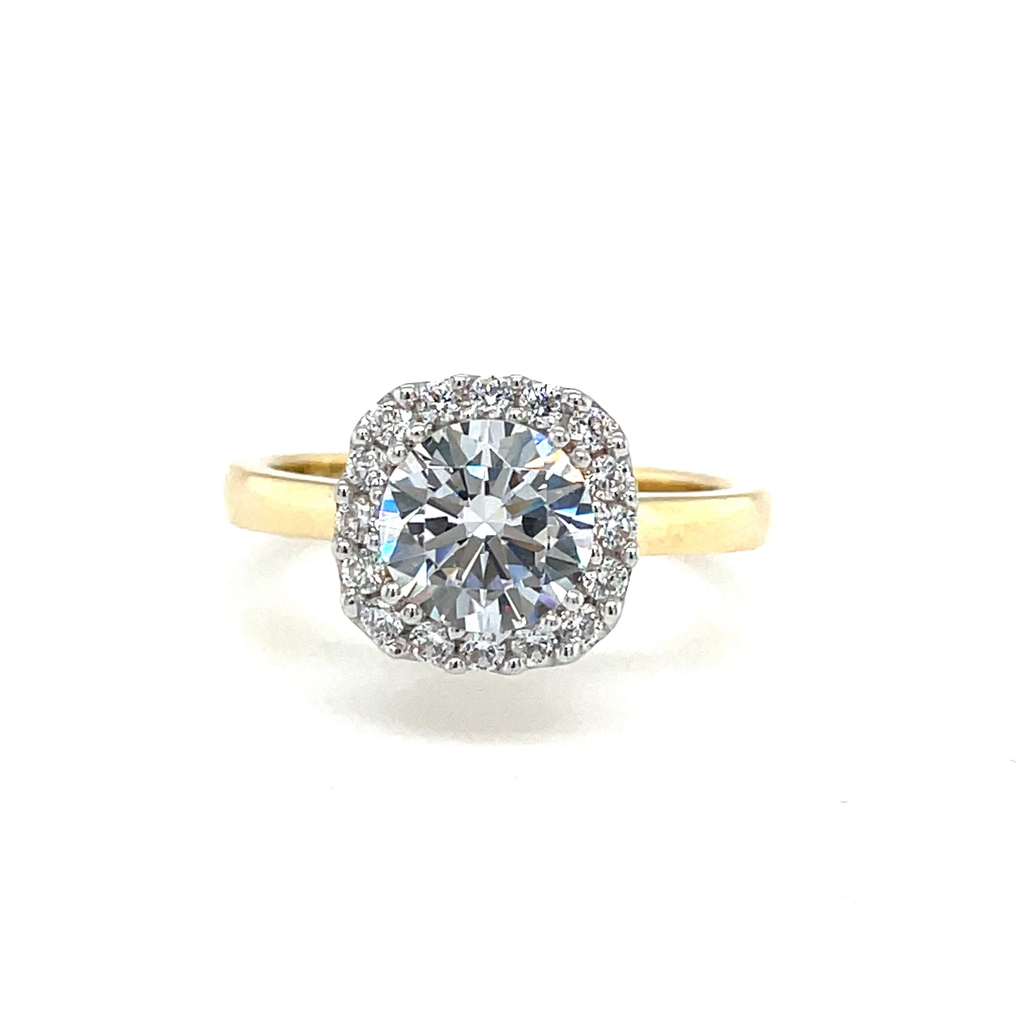 9CT CUBIC ZIRCONIA ROUND SOLITAIRE CUSHION HALO DRESS RING