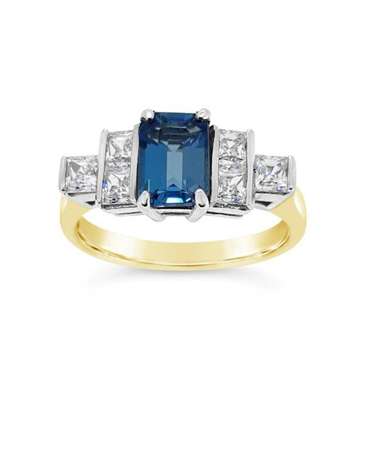 9ct Sapphire And Cubic Zirconia Five Stone Dress Ring
