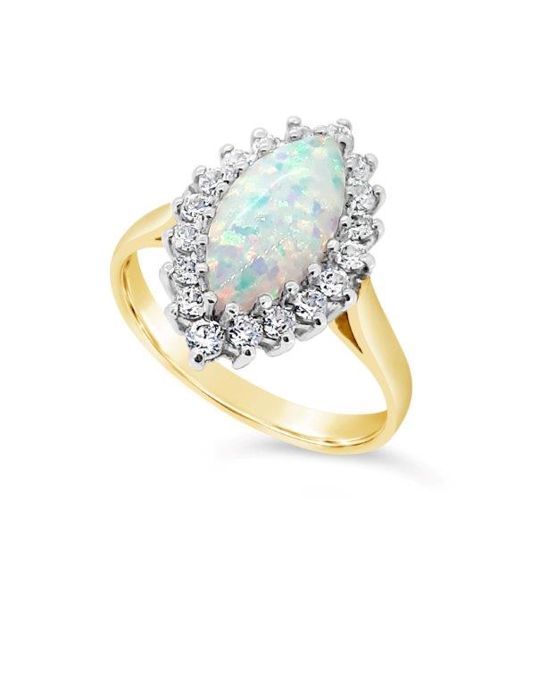 9ct Opal And Cubic Zirconia Cluster Dress Ring