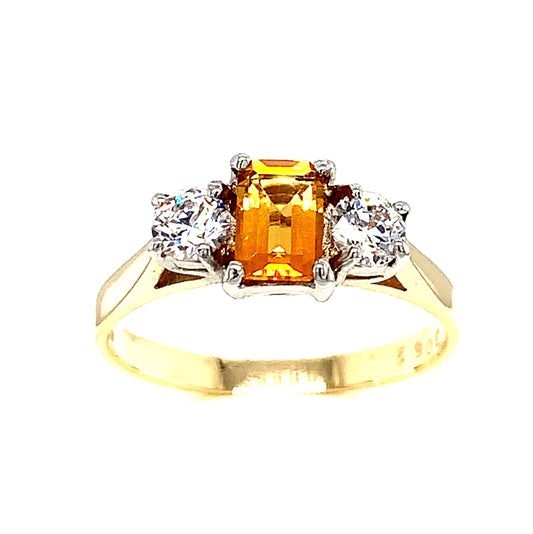 9ct Citrine And Cubic Zirconia Three Stone Dress Ring