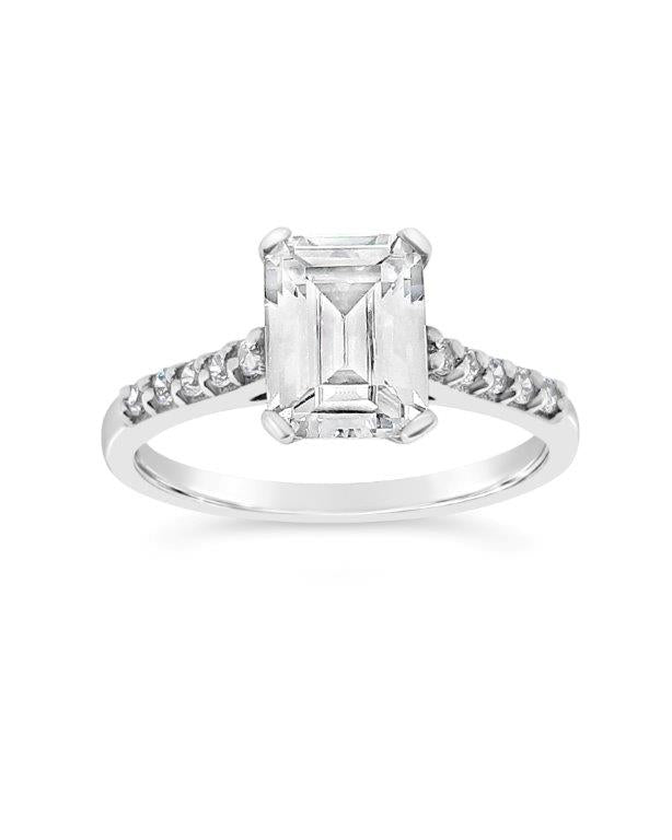 9ct White Gold Solitaire With Cubic Zirconia Shoulders Ring