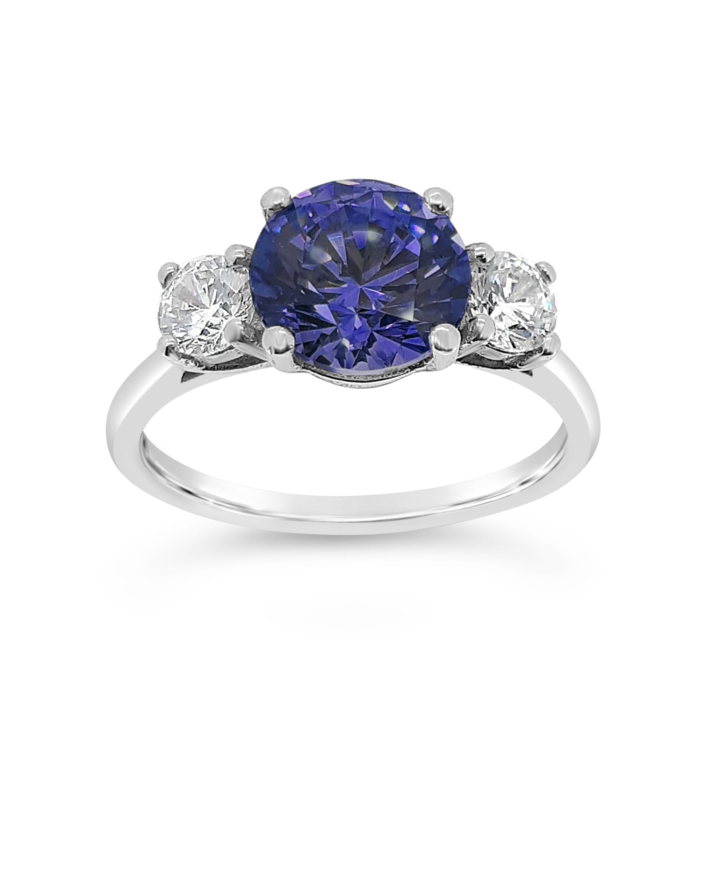 9ct White Gold Three Stone Sapphire And Cubic Zirconia Ring