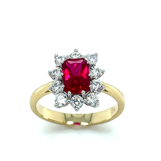 9ct Red And Cubic Zirconia Cluster Dress Ring