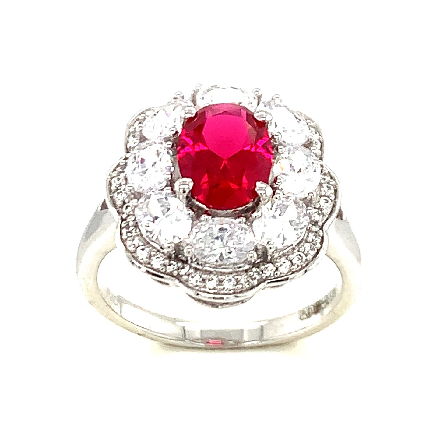 9ct White Gold Red And Zirconia Dress Ring