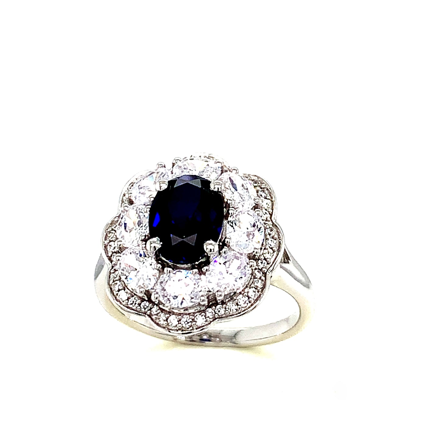 9ct White Gold Blue And Cubic Zirconia Dress Ring