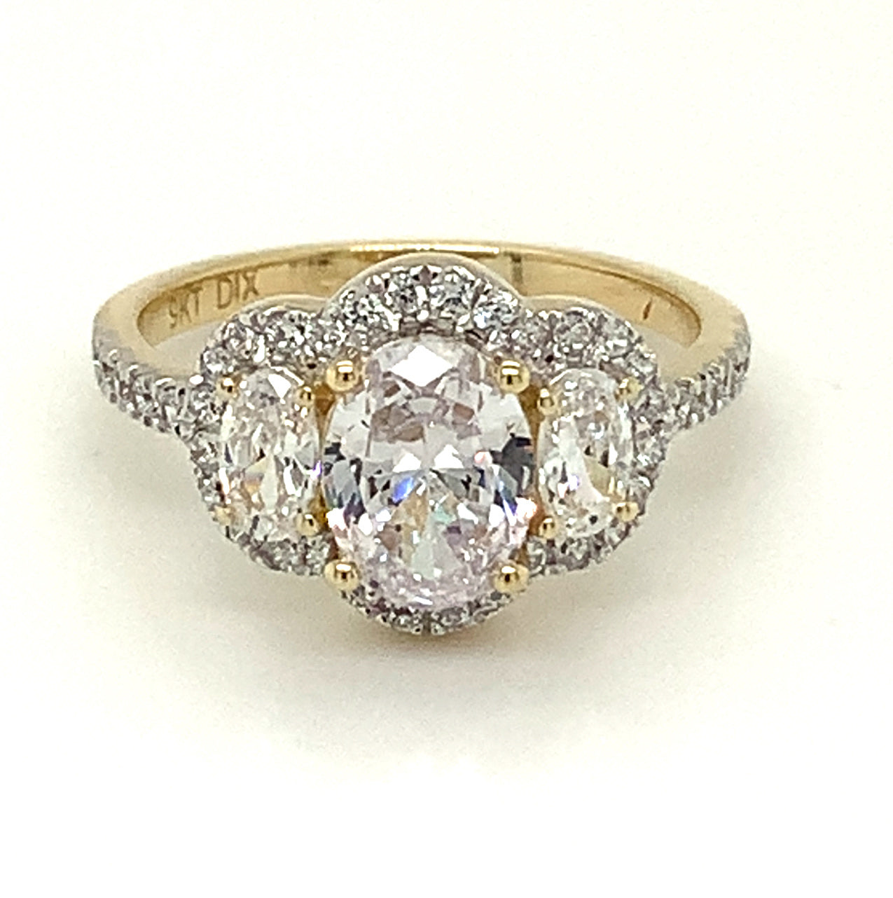 9ct Gold Three Stone Cubic Zirconia Cluster Dress Ring