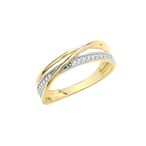 9ct Cubic Zirconia And Plain Crossover  Ring