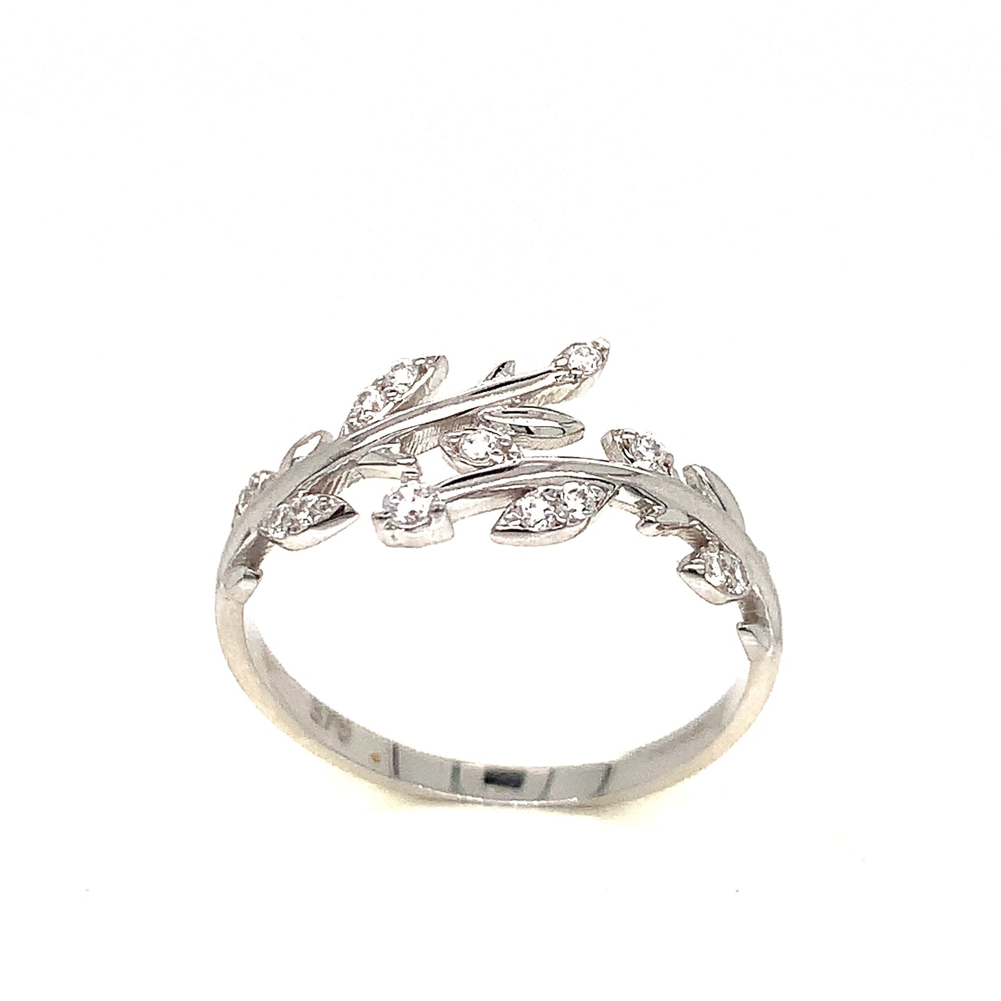 9ct White Gold Cubic Zirconia And Plain Leaf Ring