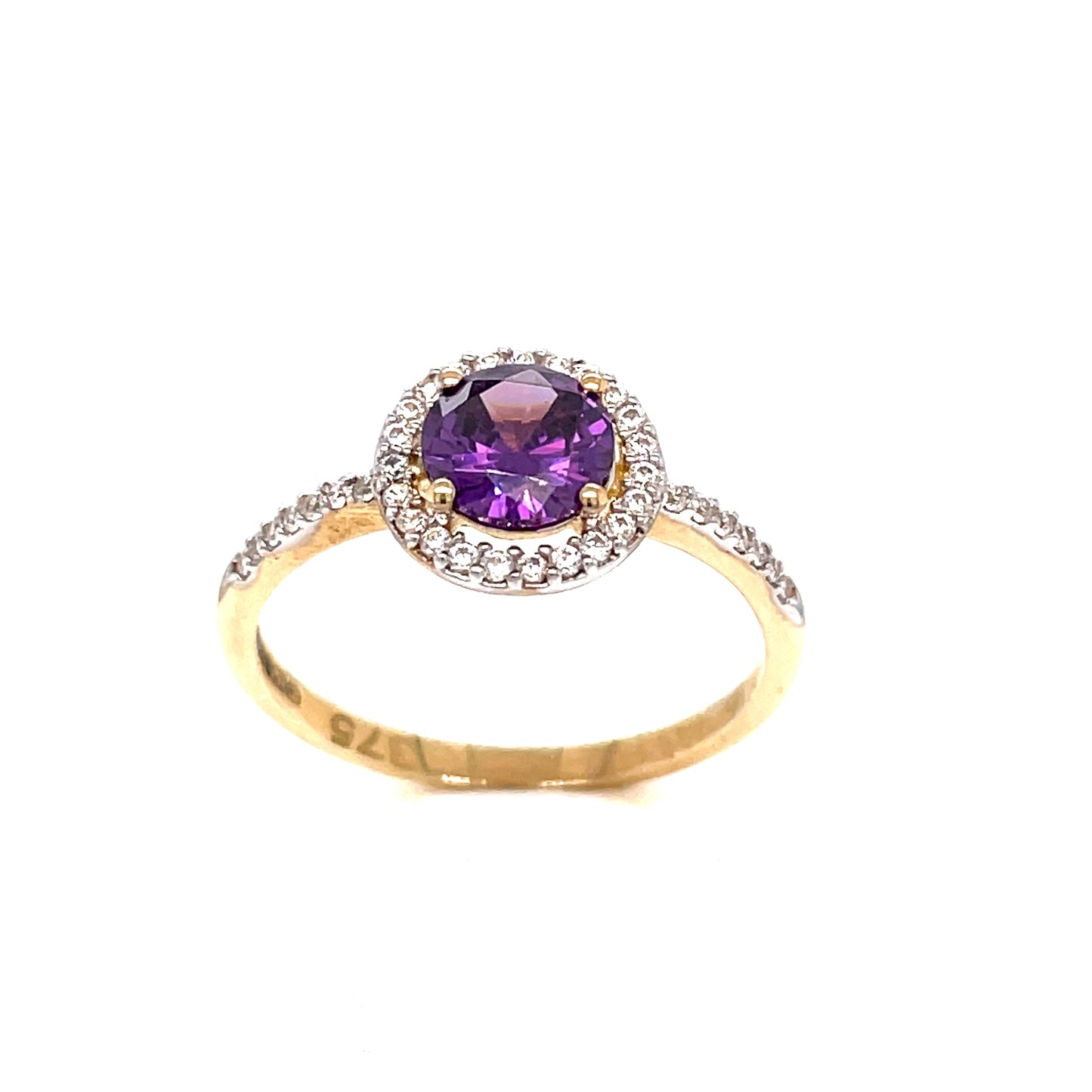 9ct Amethyst And Cubic Zirconia Halo Ring