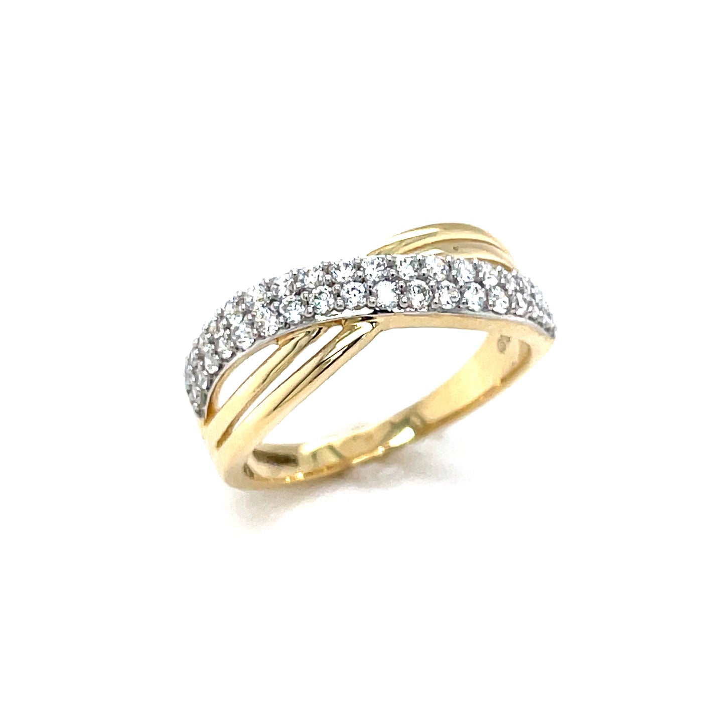9ct Cubic Zirconia And Plain Cross Over Ring