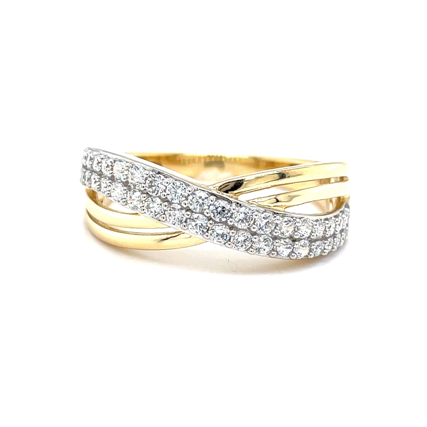 9ct Cubic Zirconia And Plain Cross Over Ring