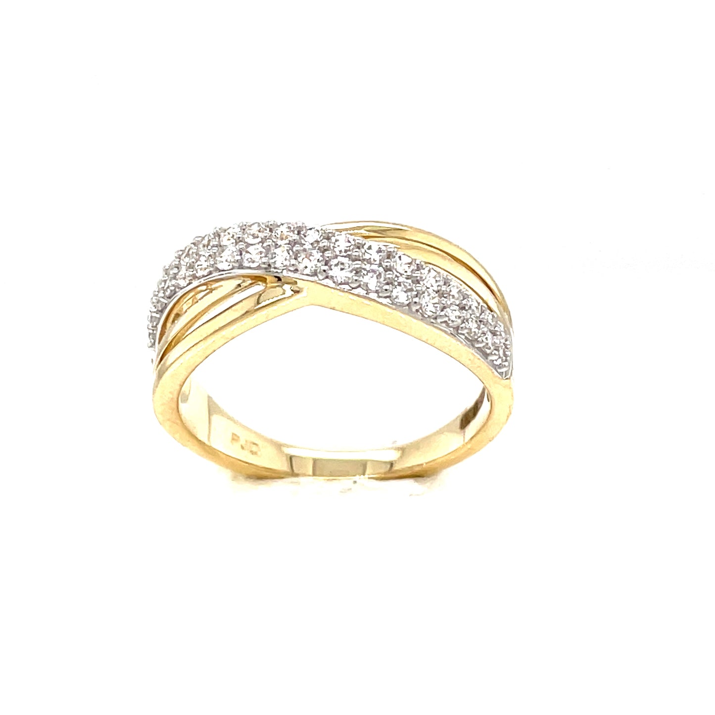 9ct Cubic Zirconia And Plain Cross Over Ring