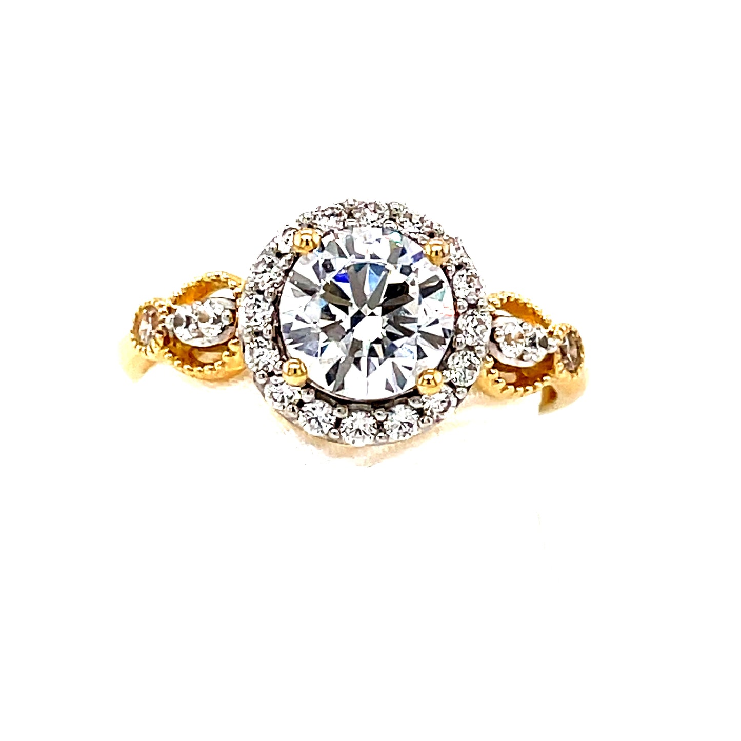 9ct Cubic Zirconia Solitaire Halo Fancy Shoulders Ring