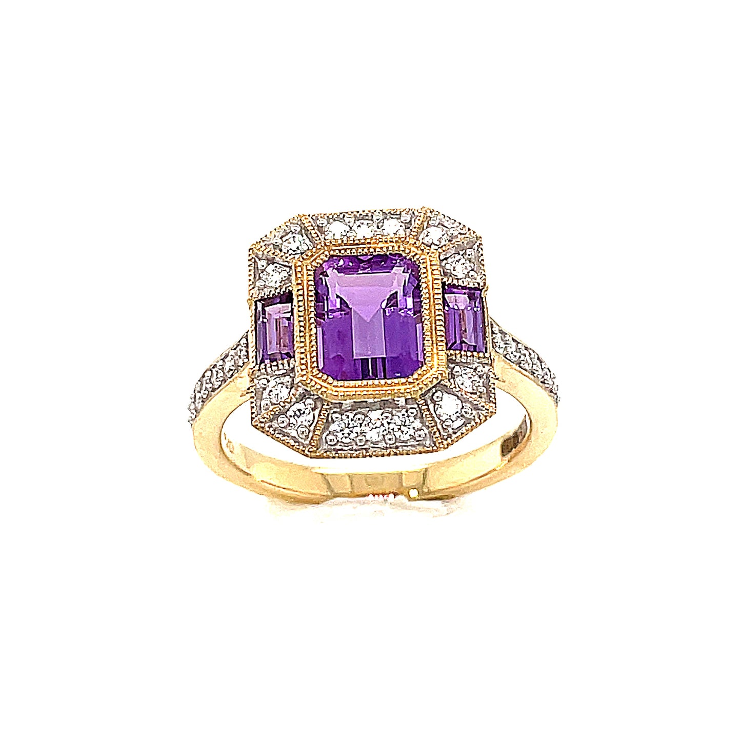 9ct Amethyst And Cubic Zirconia Rectangular Cluster Ring