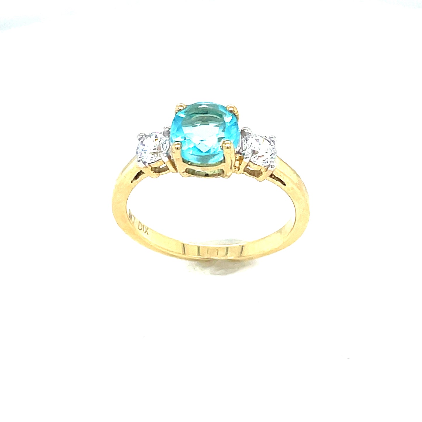 9ct Blue Topaz And Cubic Zirconia Three Stone Ring