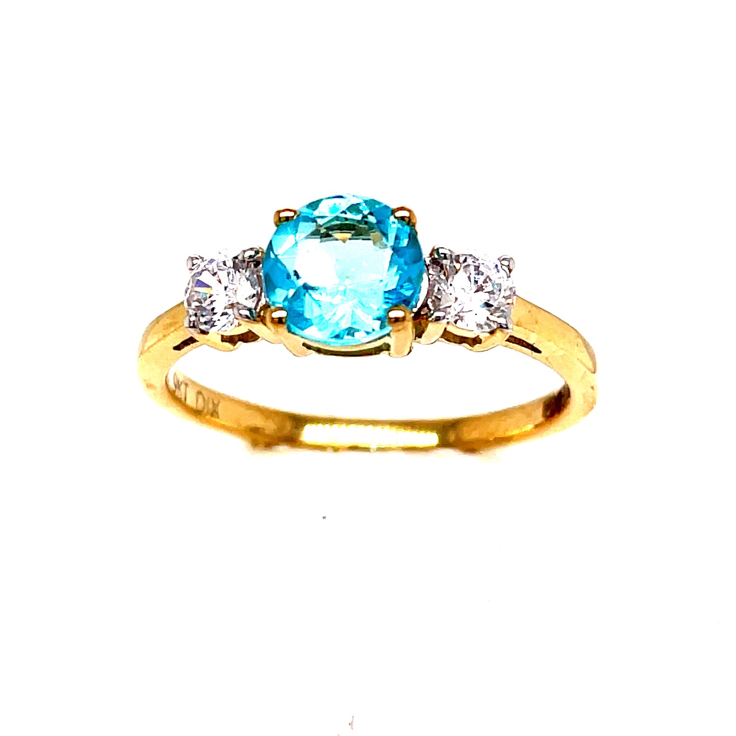 9ct Blue Topaz And Cubic Zirconia Three Stone Ring