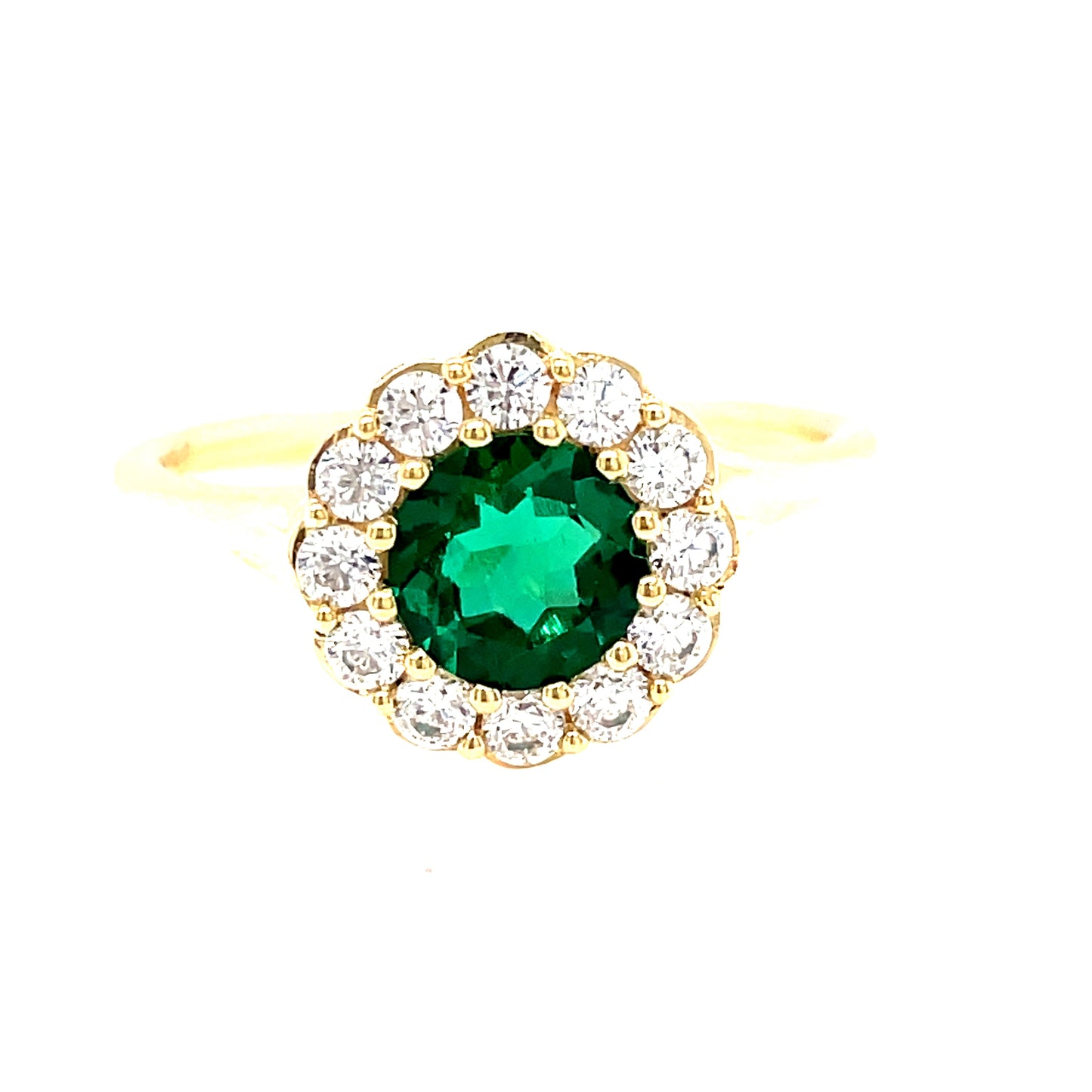 9ct Green And Cubic Zirconia Round Cluster Ring