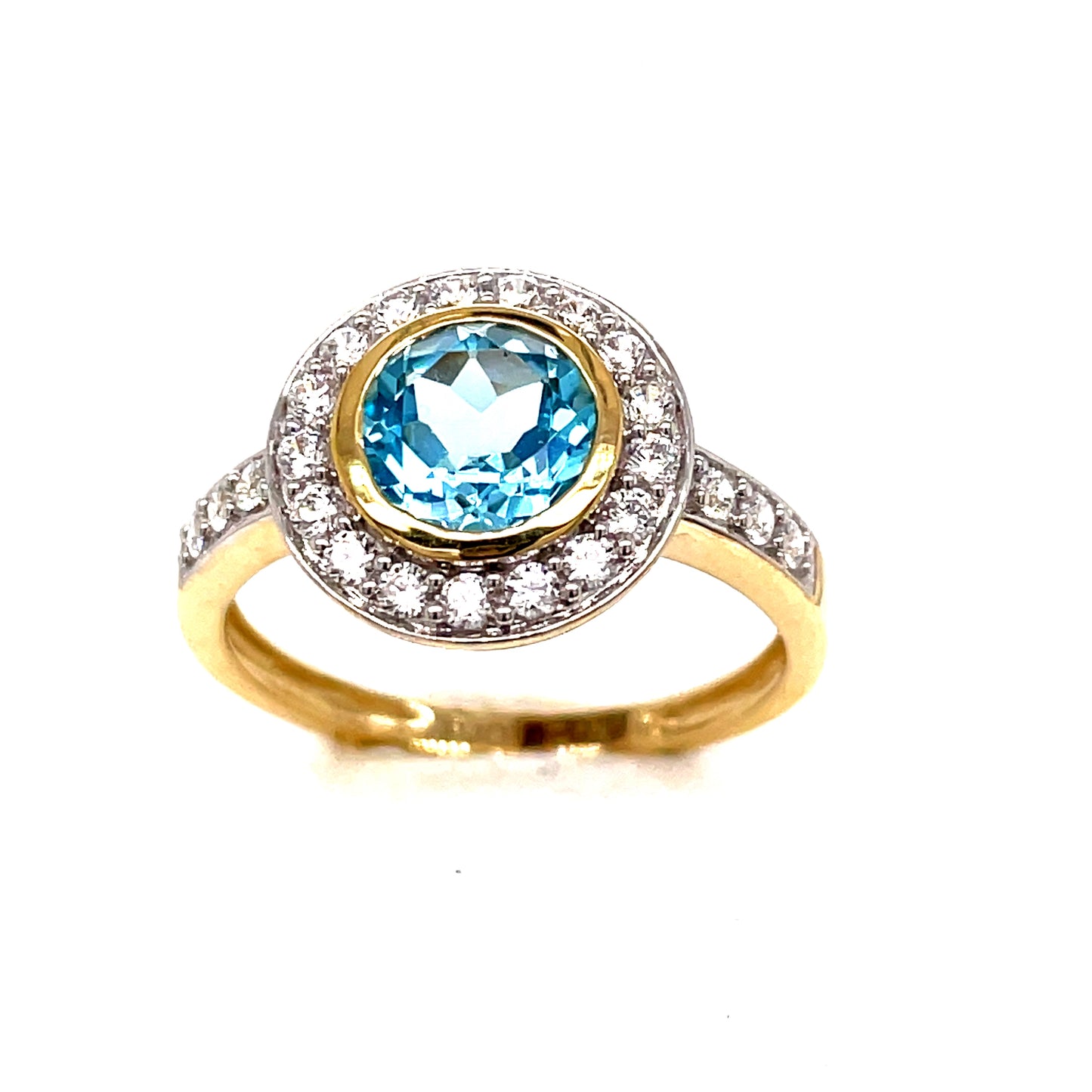 9ct Blue Topaz Cubic Zirconia Round Halo Cluster Ring