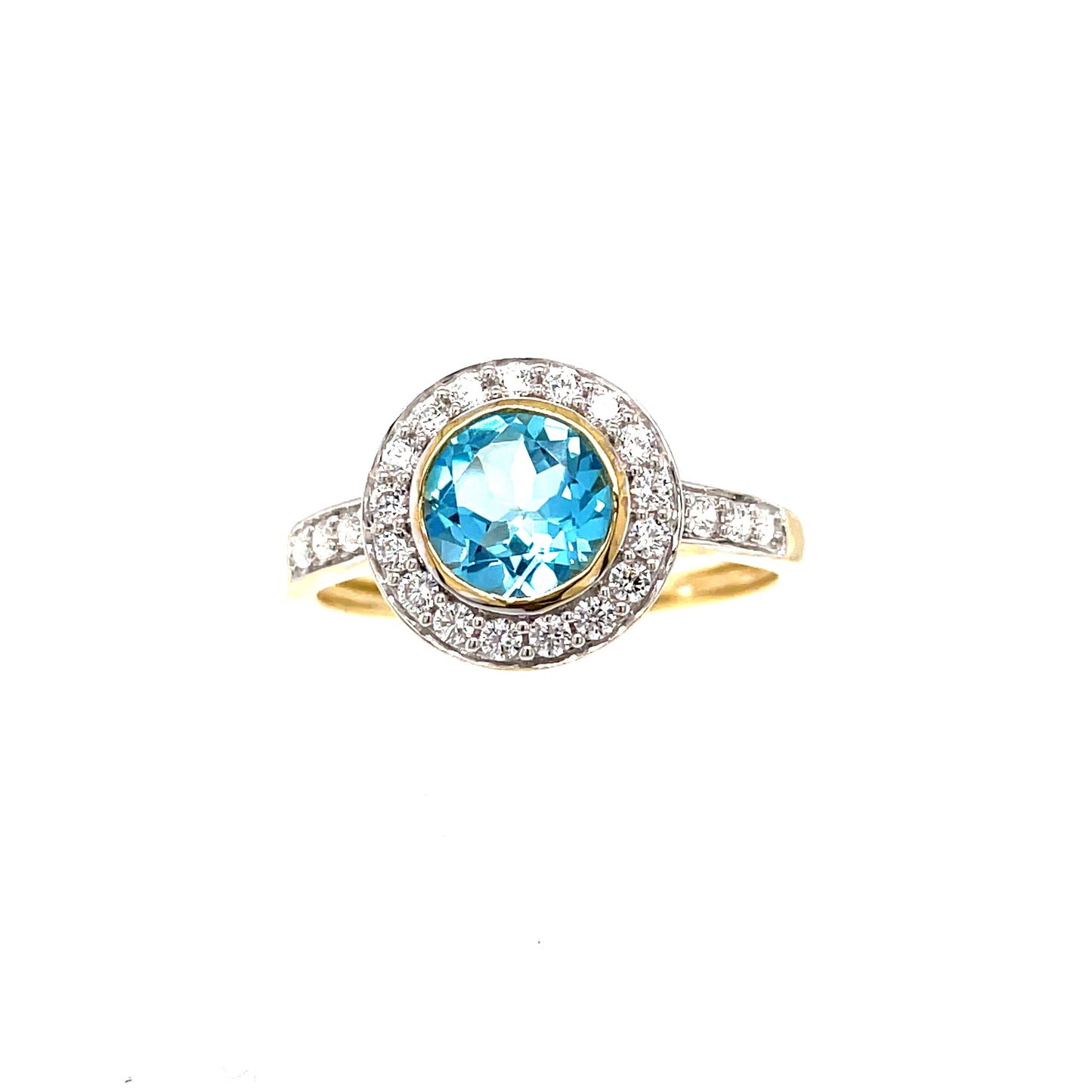 9ct Blue Topaz Cubic Zirconia Round Halo Cluster Ring