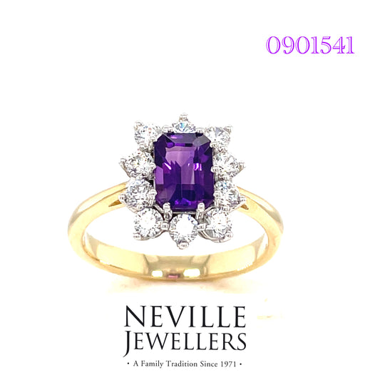9ct Amethyst And Cubic Zirconia Rectangular Cluster Ring