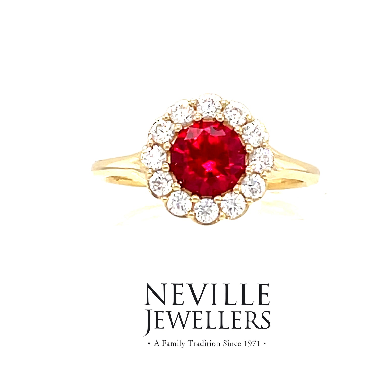 9ct Red Cubic Zirconia Round Cluster Ring