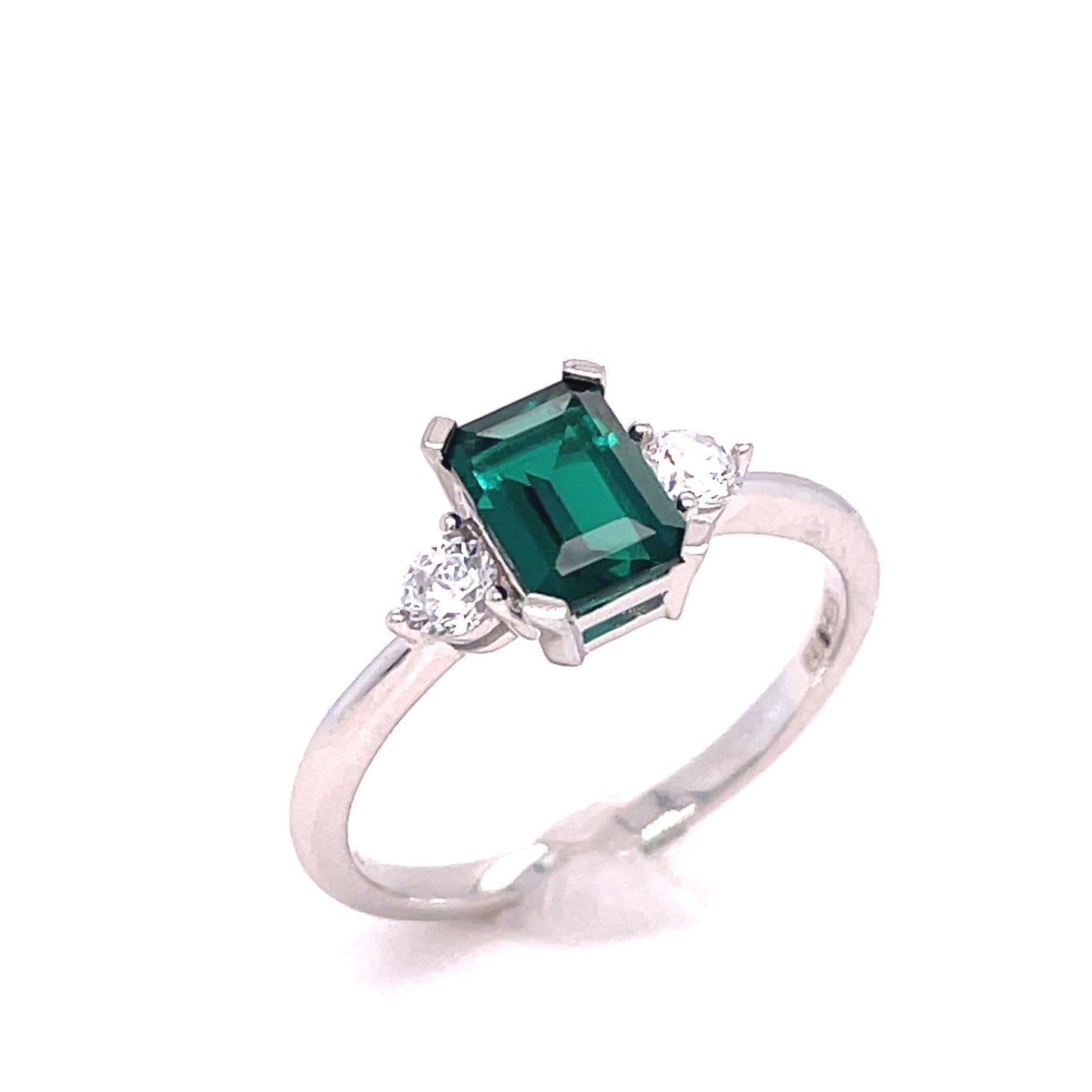 9ct White Gold Green And Cubic Zirconia Ring