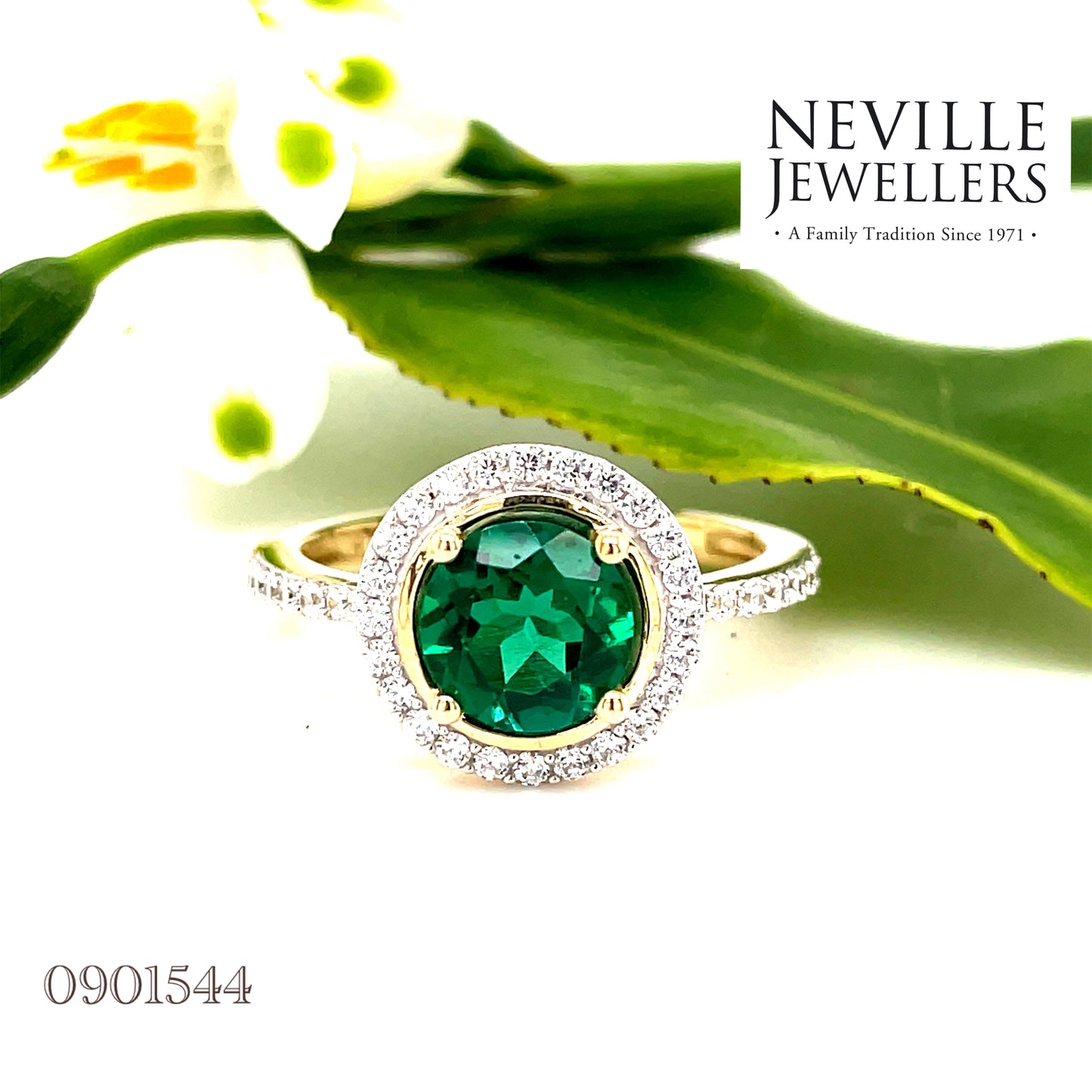 9ct Green Stone Cubic Zirconia Halo Ring