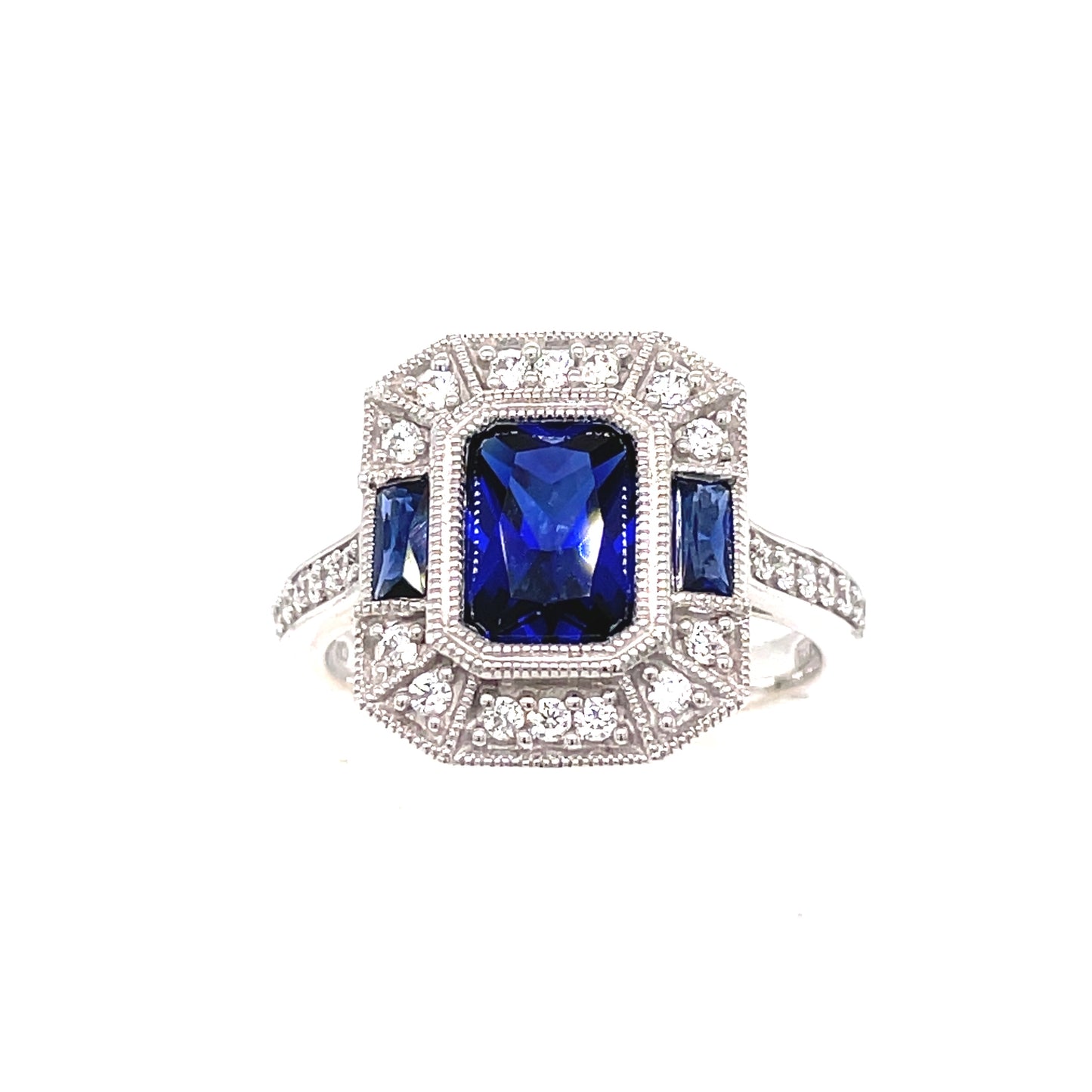 9ct White Gold Blue Stone Cubic Zirconia Cluster Ring