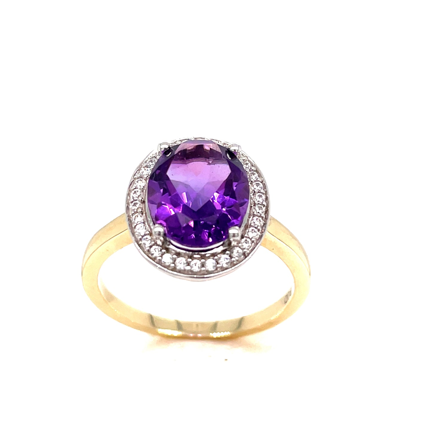 9ct Amethyst And Cubic Zirconia Oval Cluster Ring