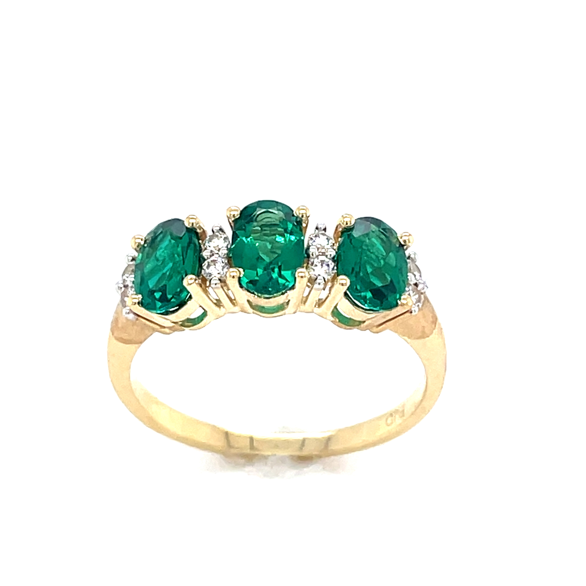 9ct Created Emerald 3 Oval Stone Cubic Zirconia Ring