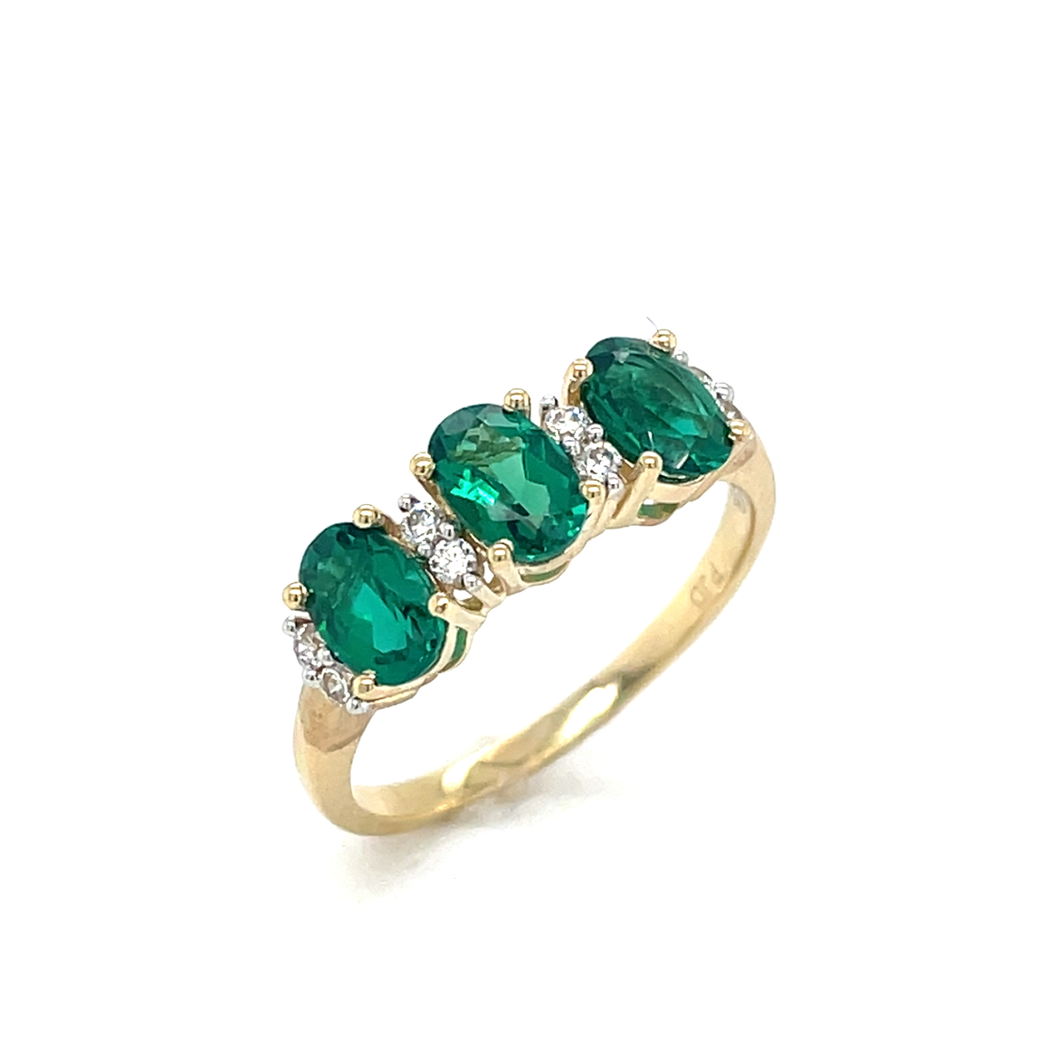 9ct Created Emerald 3 Oval Stone Cubic Zirconia Ring