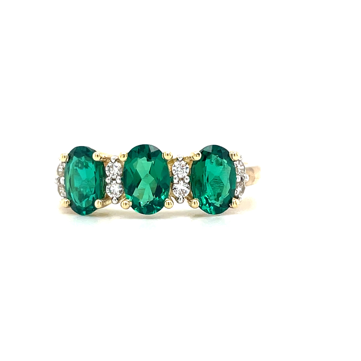 9ct Created Emerald 3 Oval Stone Cubic Zirconia Ring